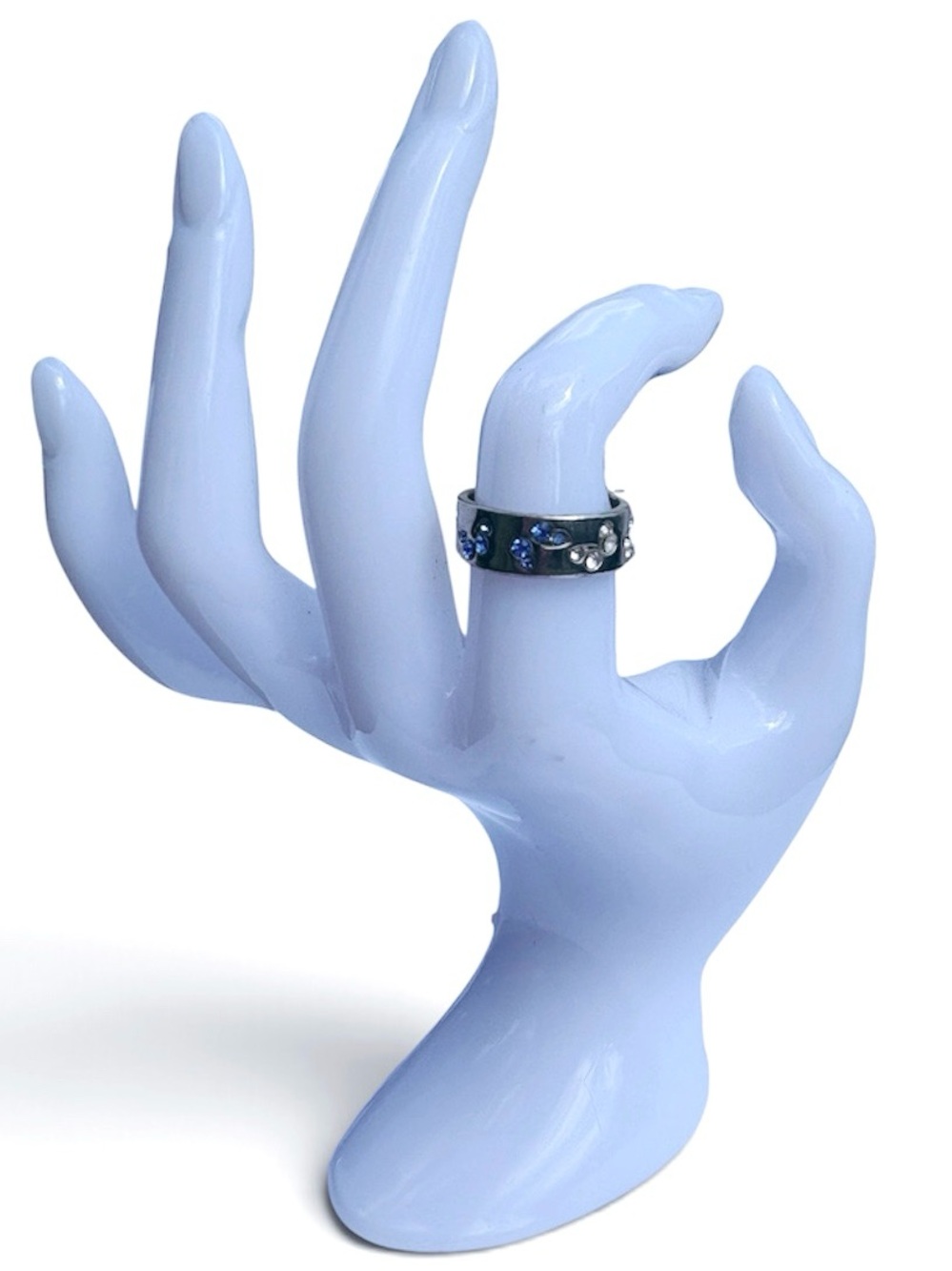 925 Silver Wide Band Butterfly Ring Blue and Clear Stones